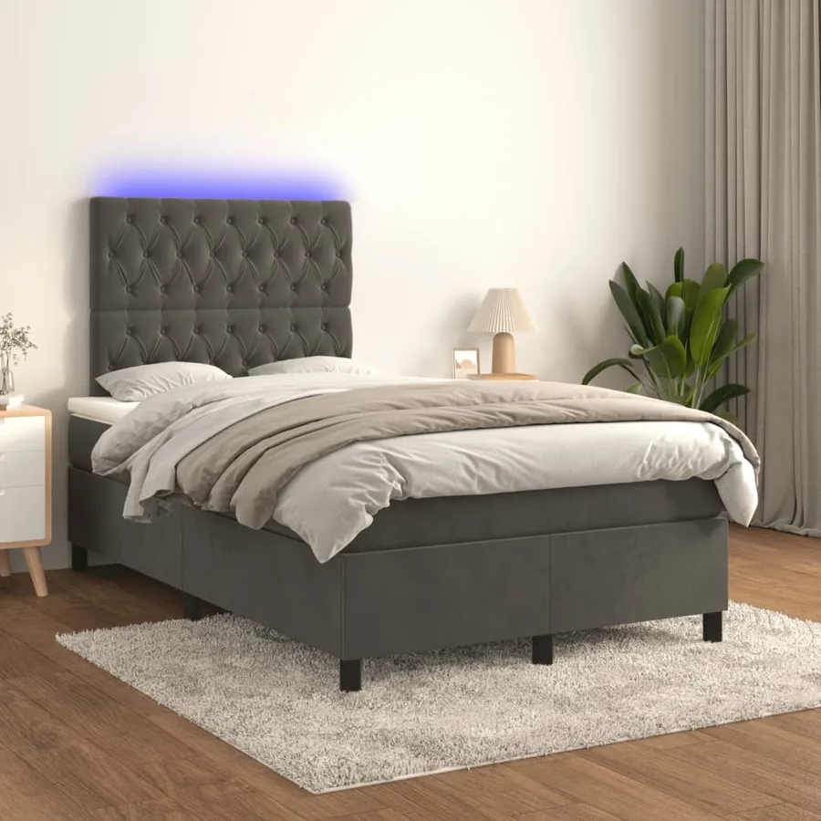 Sommier à lattes de lit avec matelas LED gris foncé 120x190 cm - 5