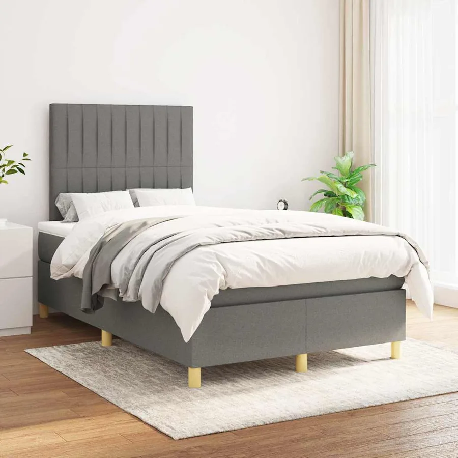 Sommier à lattes de lit avec matelas gris foncé 120x190cm tissu - 3