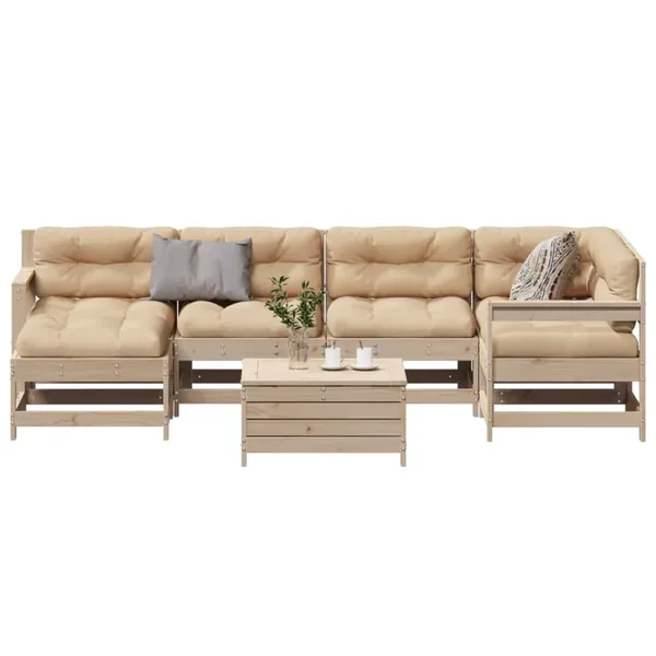 Salon de jardin 7 pcs avec coussins Bois de pin massif