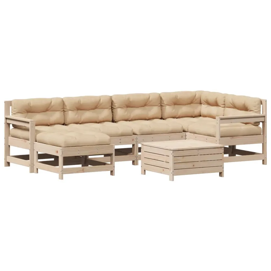 Salon de jardin 7 pcs avec coussins Bois de pin massif - 2