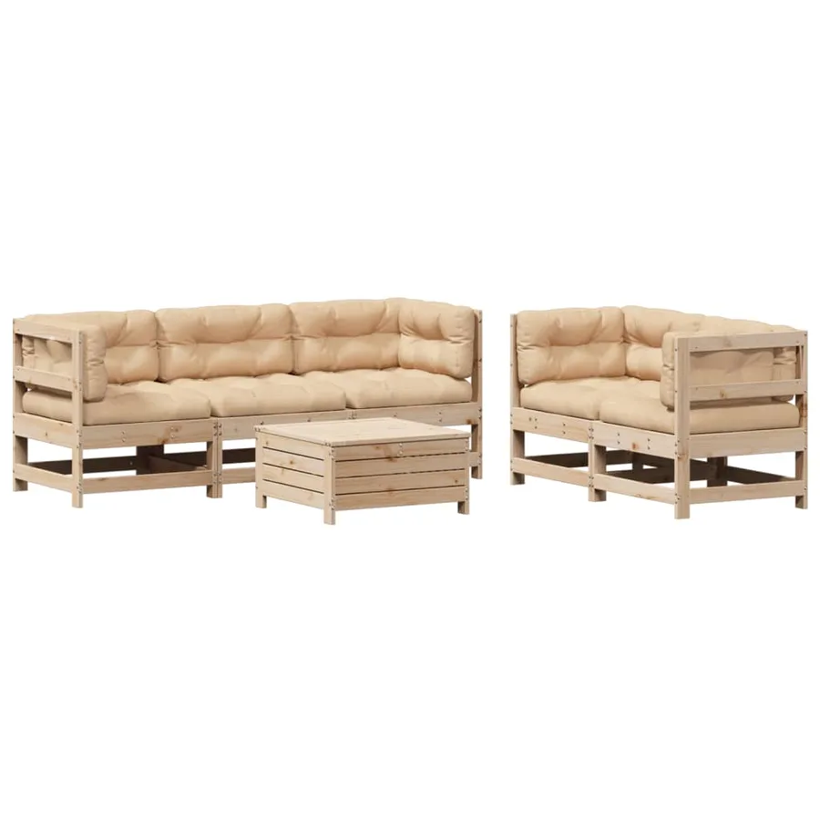 Salon de jardin 6 pcs avec coussins Bois de pin massif - 2
