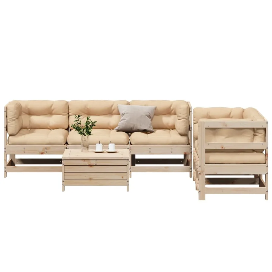 Salon de jardin 6 pcs avec coussins Bois de pin massif - 3