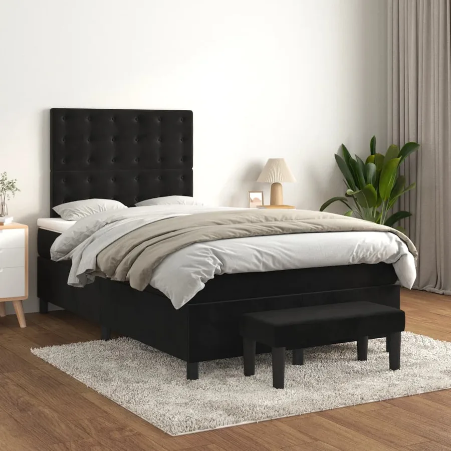 Sommier à lattes de lit avec matelas noir 120x190 cm velours - 3