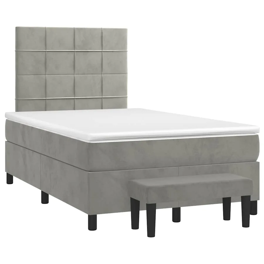 Sommier à lattes de lit et matelas gris clair 120x190cm velours - 2