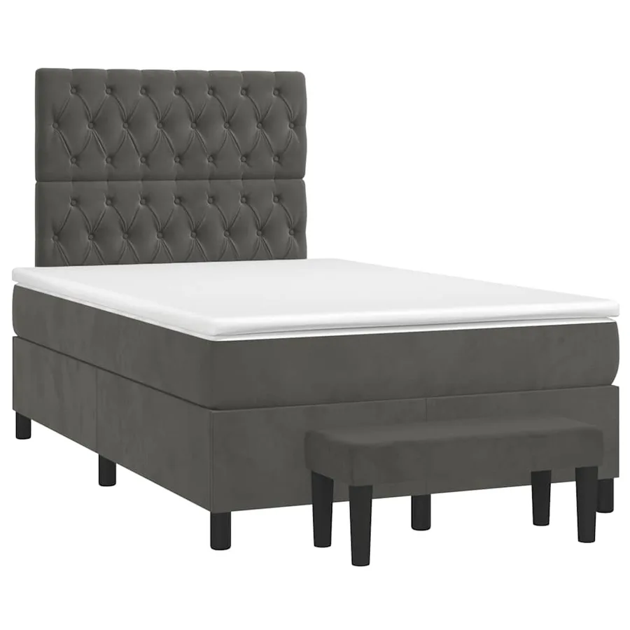 Sommier à lattes de lit et matelas gris foncé 120x190cm velours - 2