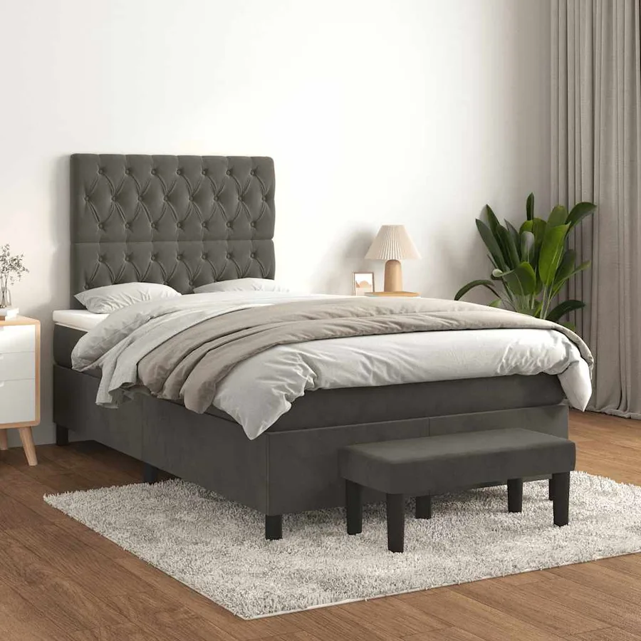 Sommier à lattes de lit et matelas gris foncé 120x190cm velours - 3