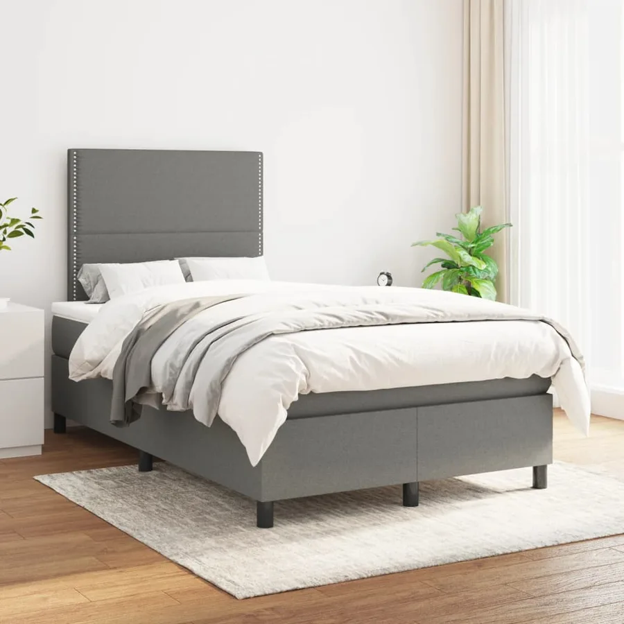 Sommier à lattes de lit avec matelas gris foncé 120x190cm tissu - 3