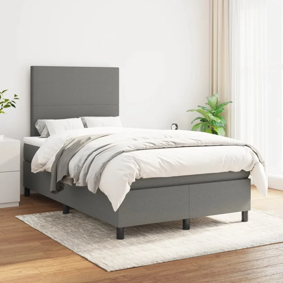 Sommier à lattes de lit avec matelas gris foncé 120x190cm tissu - 3
