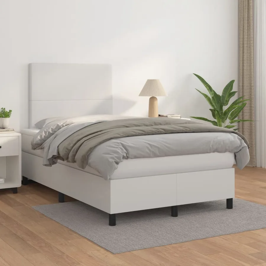 Sommier à lattes de lit avec matelas blanc 120x190cm similicuir - 3