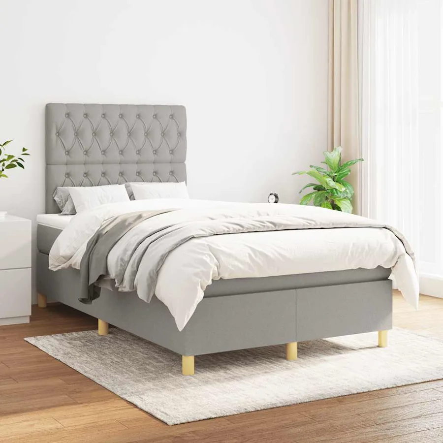 Sommier à lattes de lit et matelas gris clair 120x190 cm tissu - 3