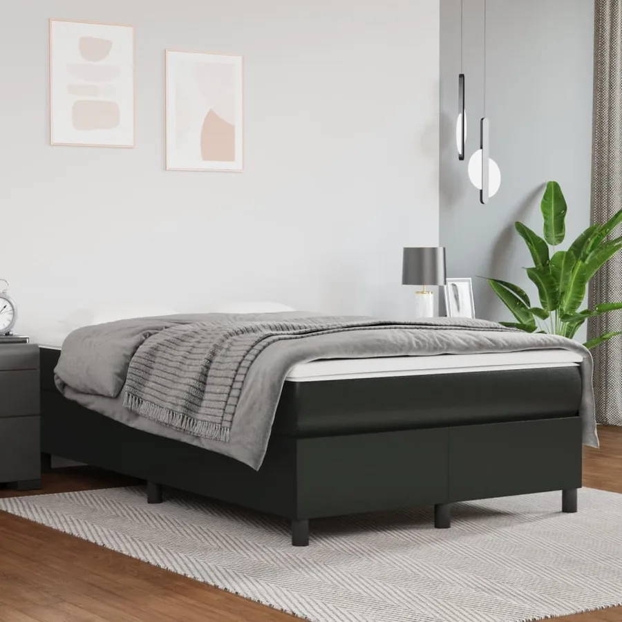 Sommier à lattes de lit avec matelas noir 120x190 cm similicuir - 3