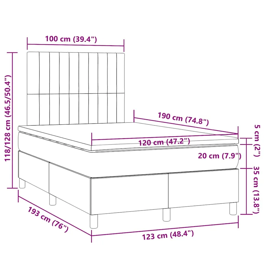 Sommier à lattes de lit matelas et LED marron foncé 120x190 cm - 11