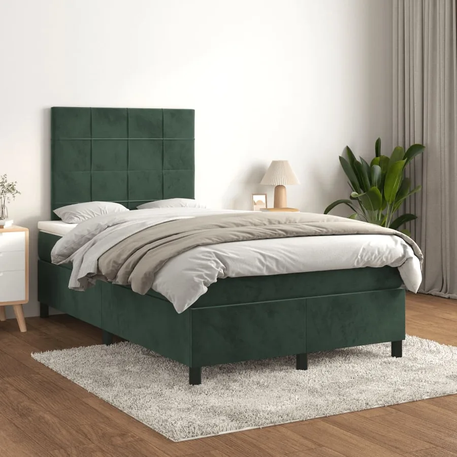 Sommier à lattes de lit avec matelas vert foncé 120x190 cm - 3