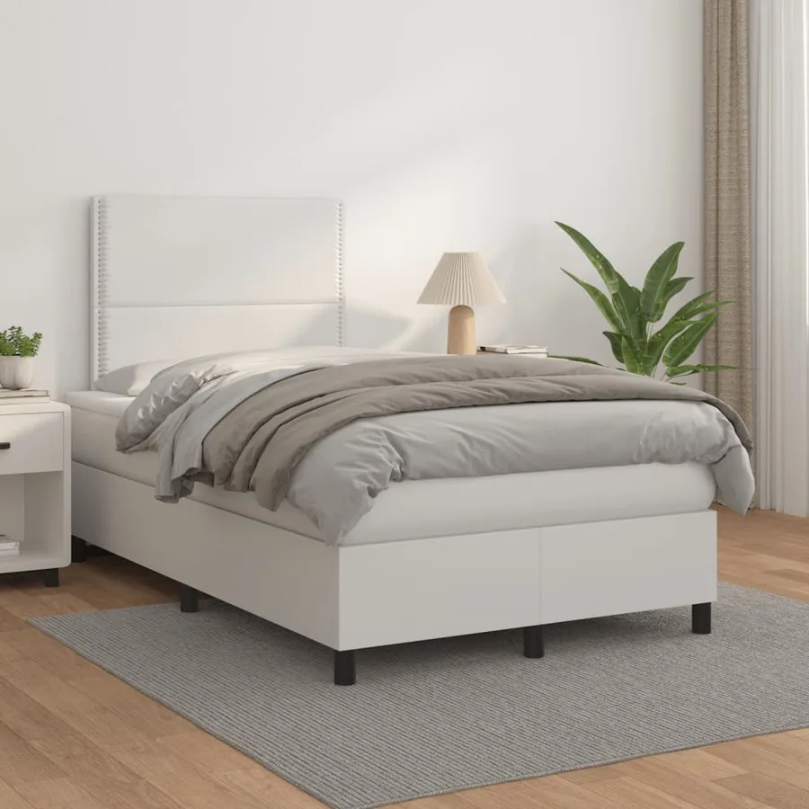 Sommier à lattes de lit avec matelas blanc 120x190cm similicuir - 3