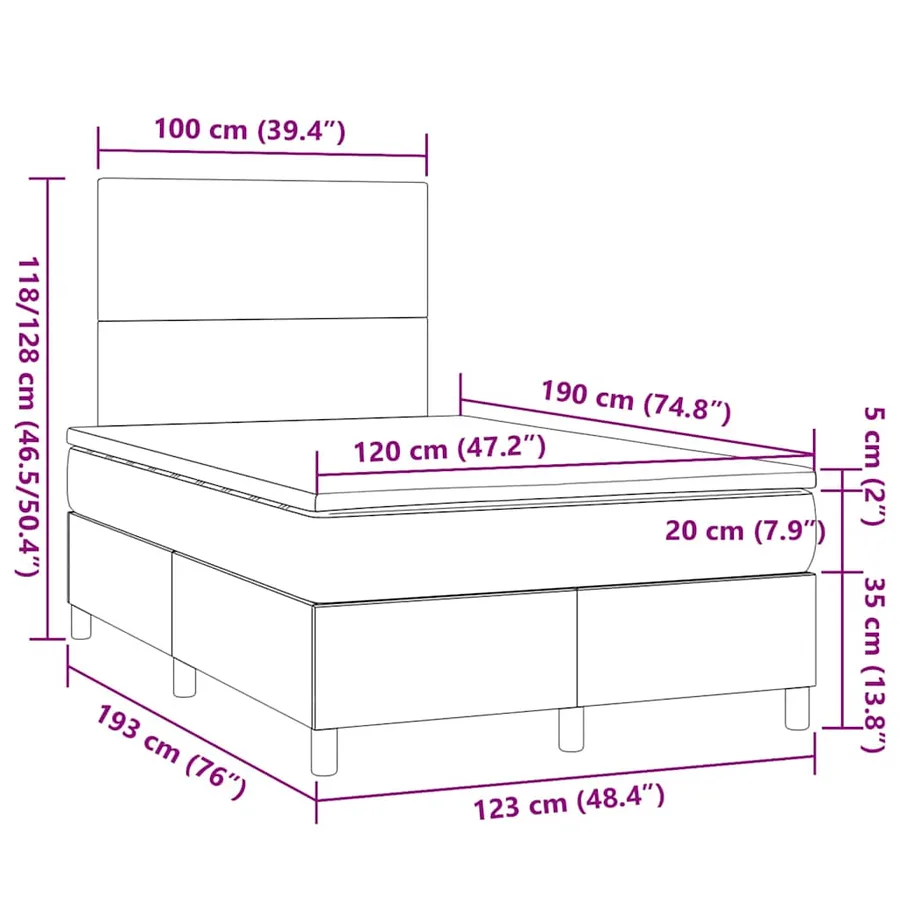 Sommier à lattes de lit avec matelas noir 120x190 cm tissu - 9