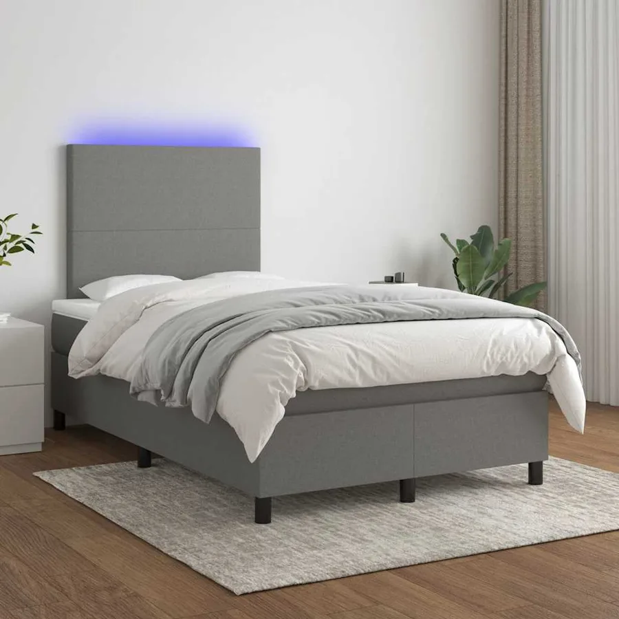 Sommier à lattes de lit matelas LED gris foncé 120x190 cm tissu - 5