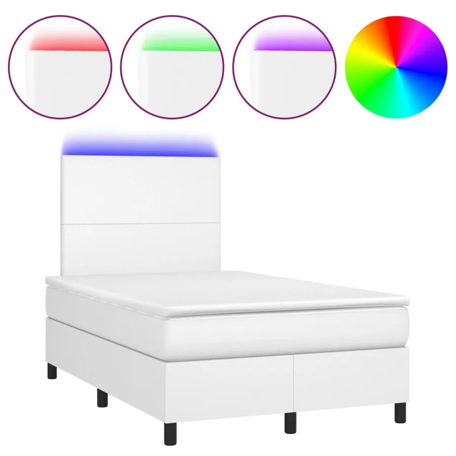 Sommier à lattes de lit matelas LED blanc 120x190 cm similicuir - 2