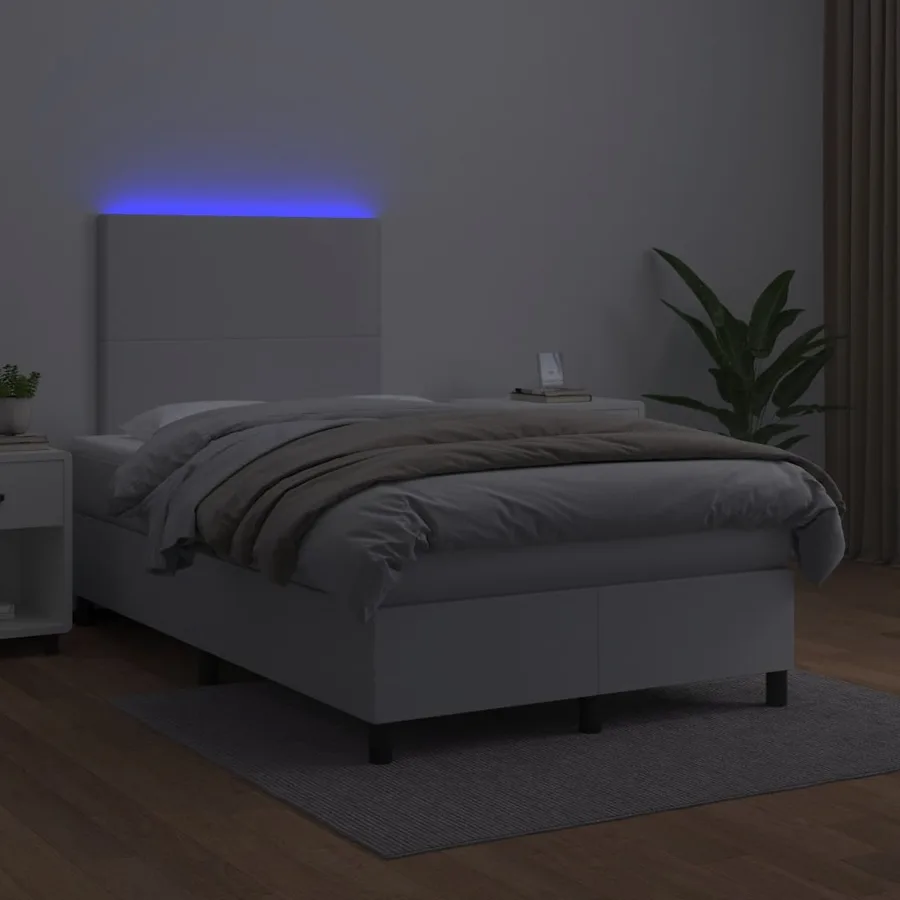 Sommier à lattes de lit matelas LED blanc 120x190 cm similicuir - 4