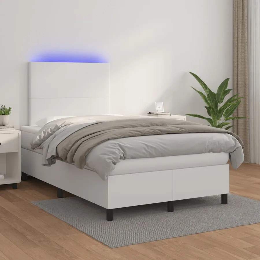 Sommier à lattes de lit matelas LED blanc 120x190 cm similicuir - 5