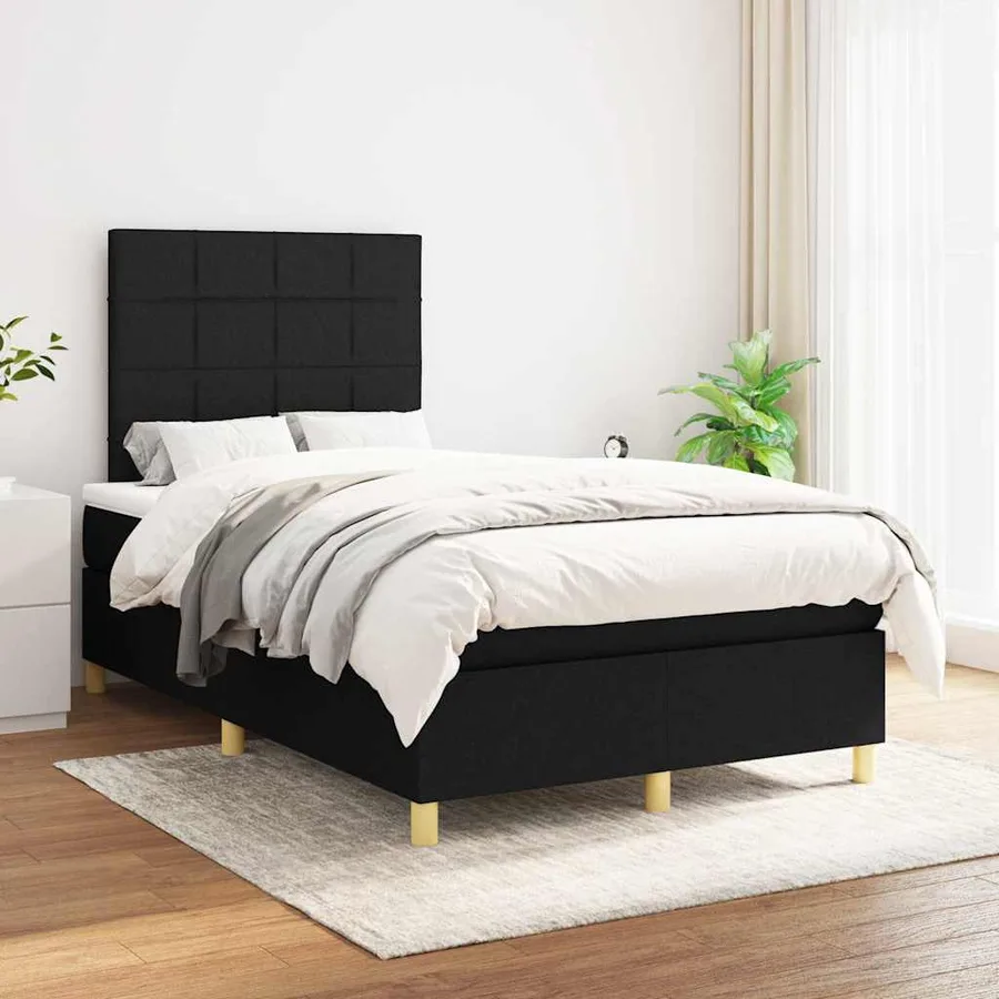 Sommier à lattes de lit avec matelas noir 120x190 cm tissu - 3