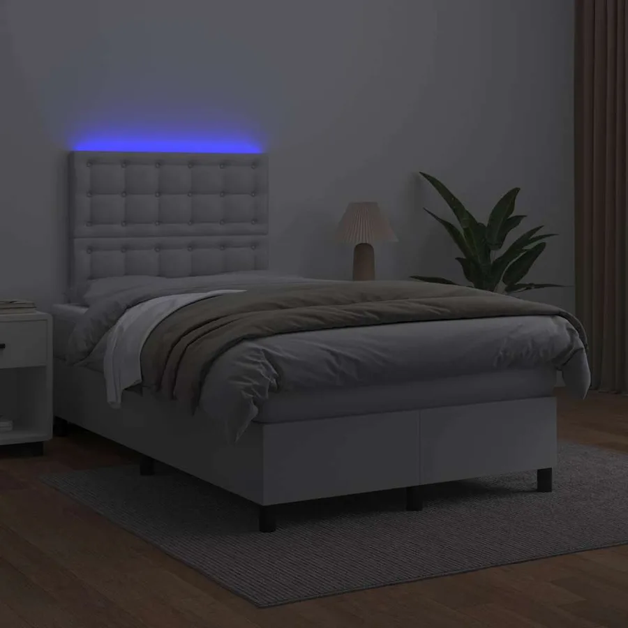 Sommier à lattes de lit matelas LED blanc 120x190 cm similicuir - 4