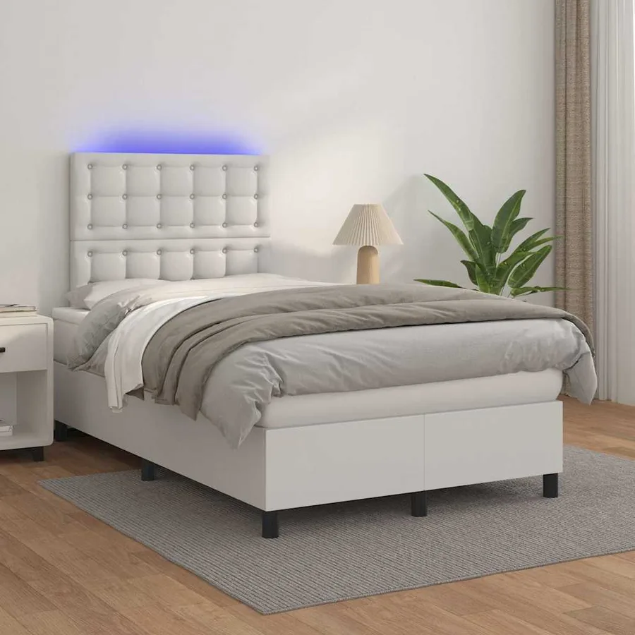 Sommier à lattes de lit matelas LED blanc 120x190 cm similicuir - 5