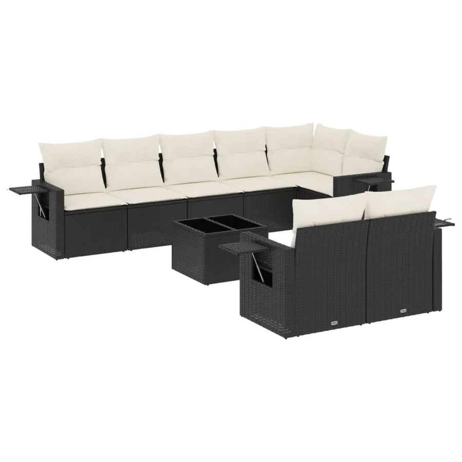 Salon de jardin 9 pcs avec coussins noir résine tressée - 2