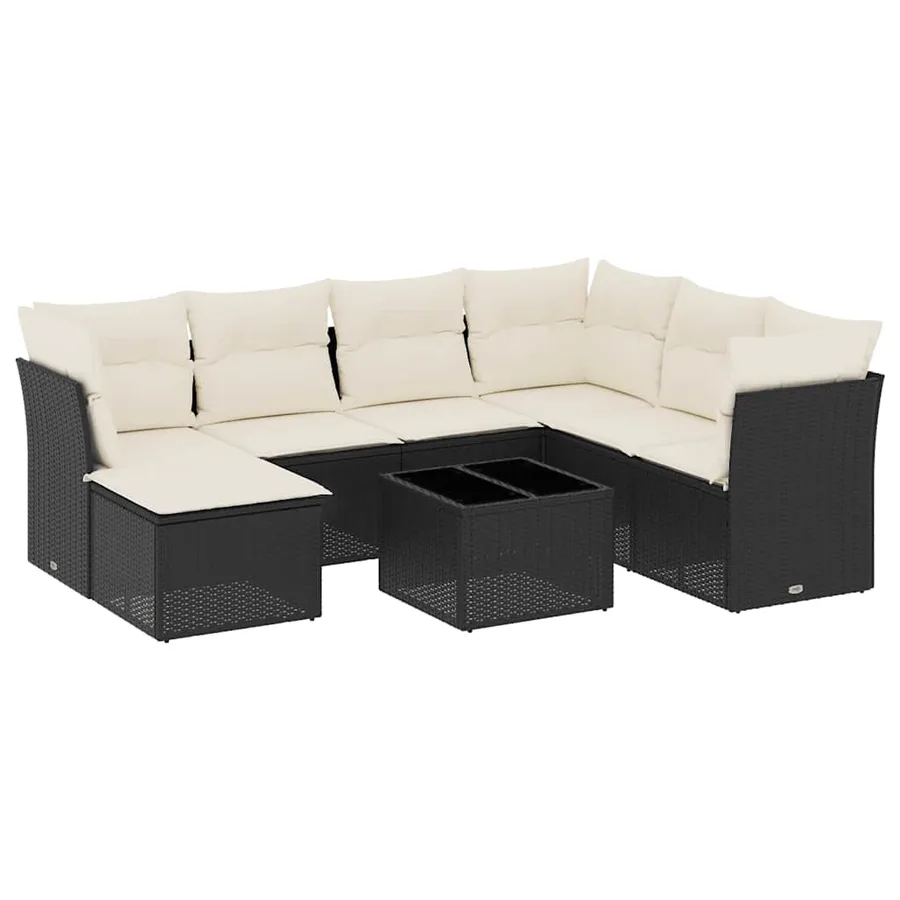 Salon de jardin 8 pcs avec coussins noir résine tressée - 2