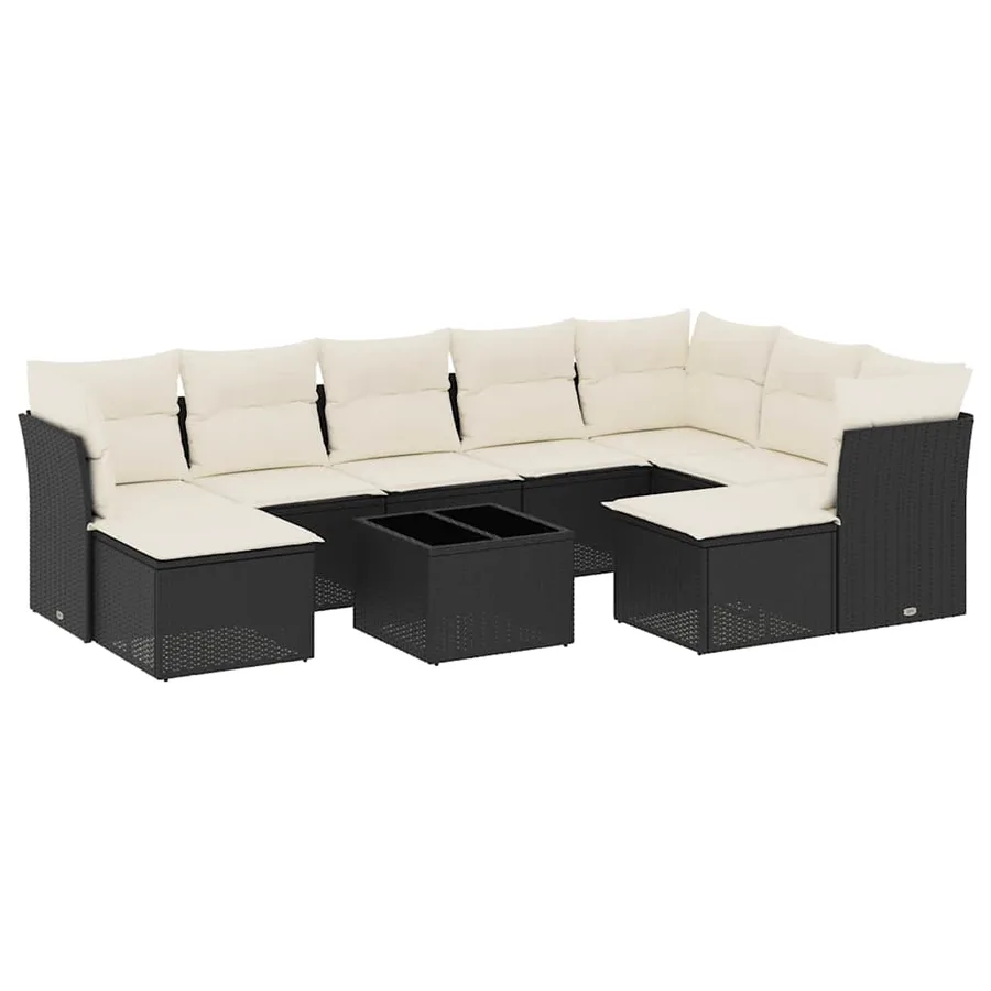 Salon de jardin 10 pcs avec coussins noir résine tressée - 2