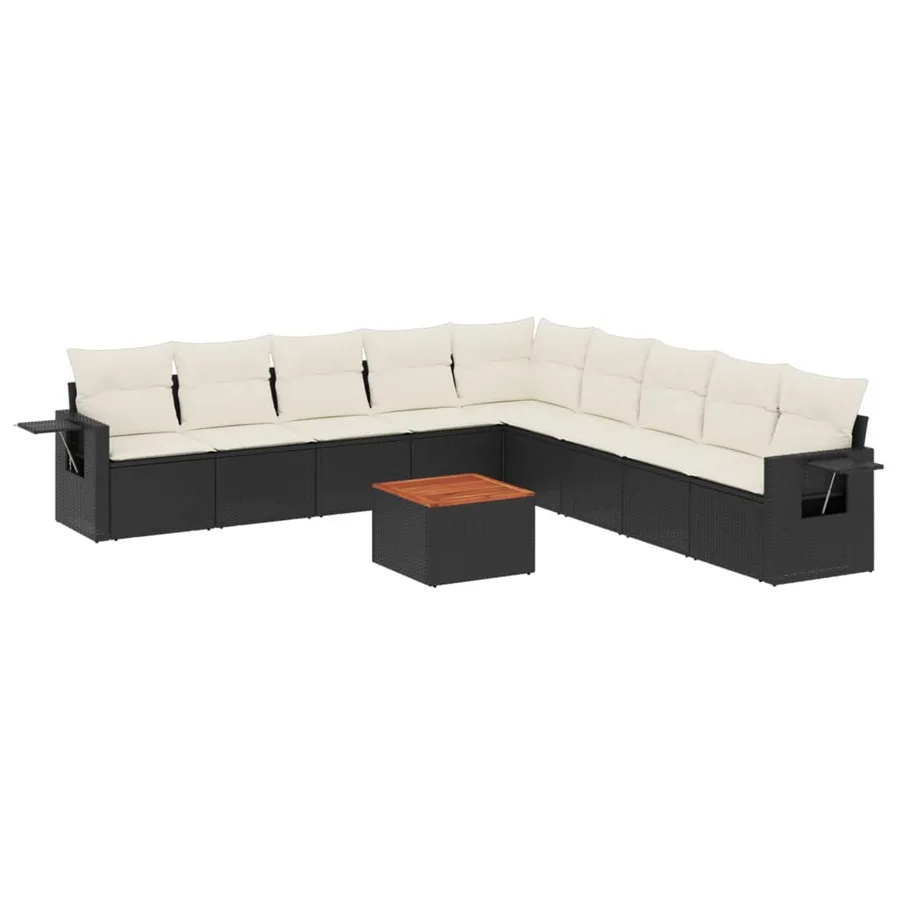 Salon de jardin 10 pcs avec coussins noir résine tressée - 2