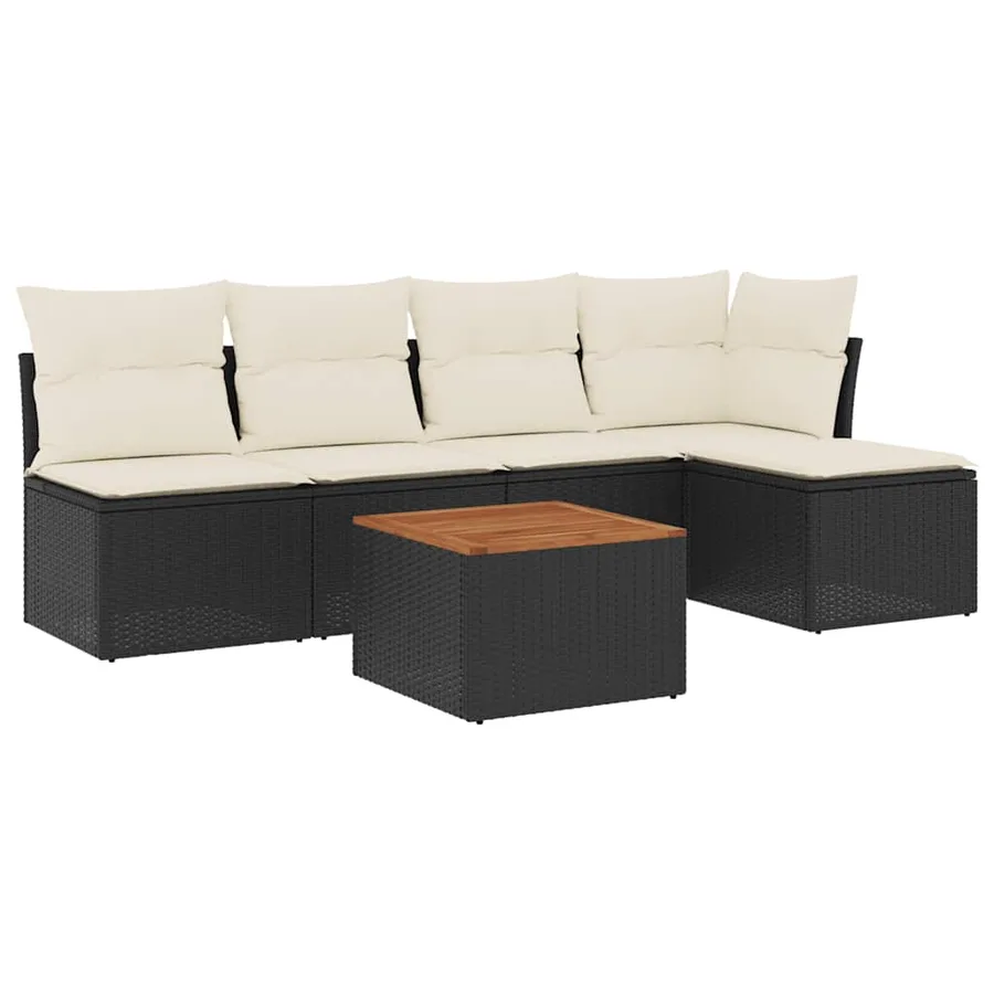 Salon de jardin 6 pcs avec coussins noir résine tressée - 2