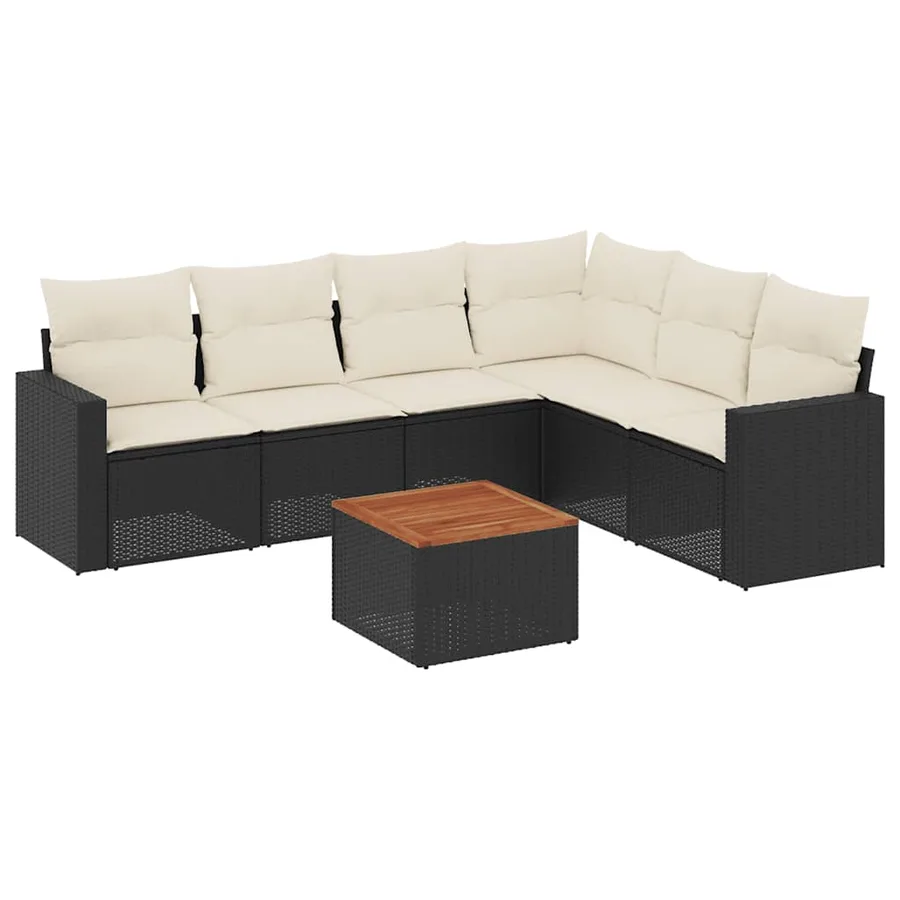 Salon de jardin 7 pcs avec coussins noir résine tressée 62 x 62 x 69 cm - 59,4 kg - 2