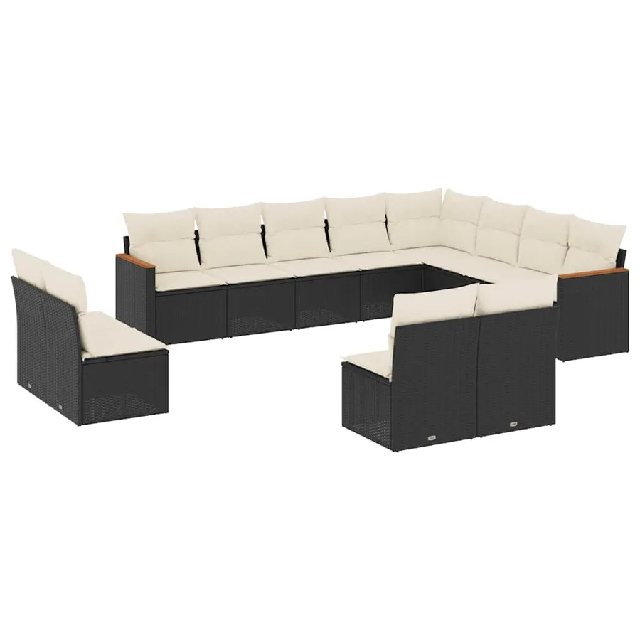 Salon de jardin 12 pcs avec coussins noir résine tressée - 2