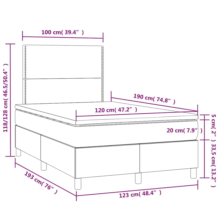 Sommier à lattes de lit matelas LED gris clair 120x190 cm tissu - 10