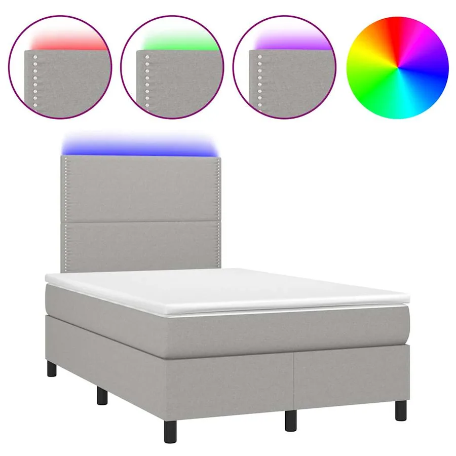 Sommier à lattes de lit matelas LED gris clair 120x190 cm tissu - 2