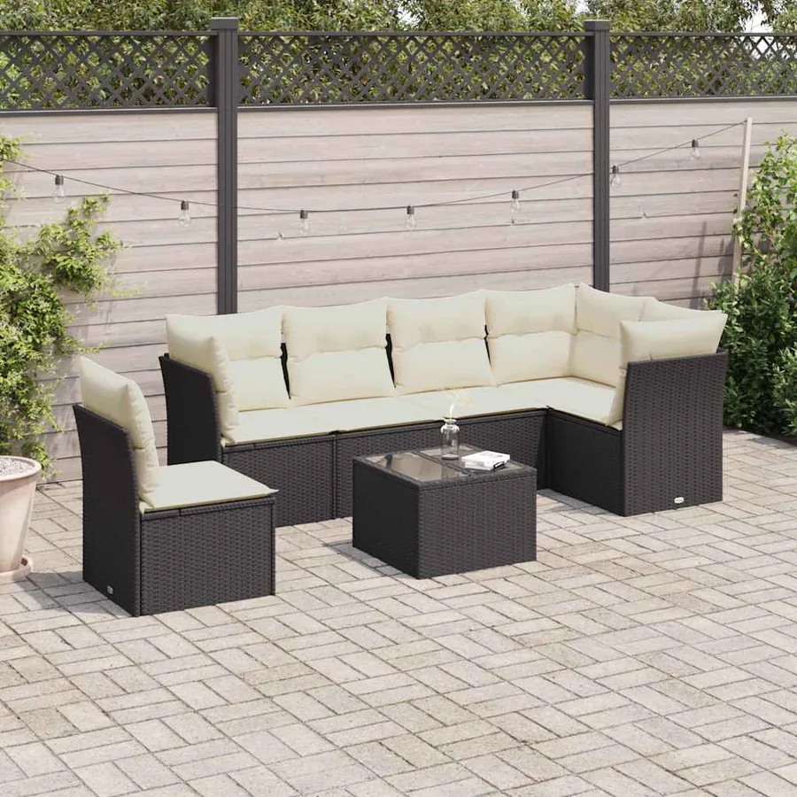Salon de jardin 7 pcs avec coussins noir résine tressée 62 x 62 x 69 cm - 60,9 kg