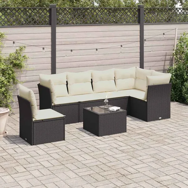 Salon de jardin 7 pcs avec coussins noir résine tressée 62 x 62 x 69 cm - 60,9 kg