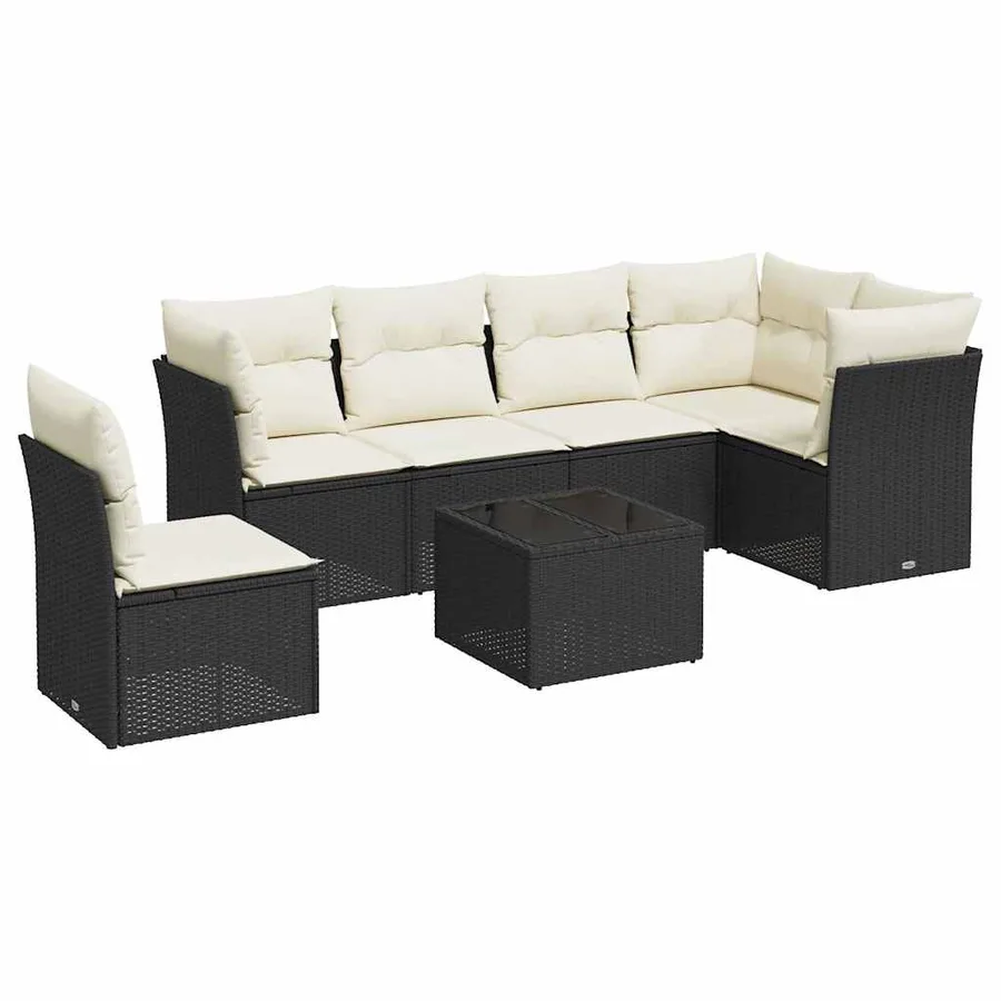Salon de jardin 7 pcs avec coussins noir résine tressée 62 x 62 x 69 cm - 60,9 kg - 2