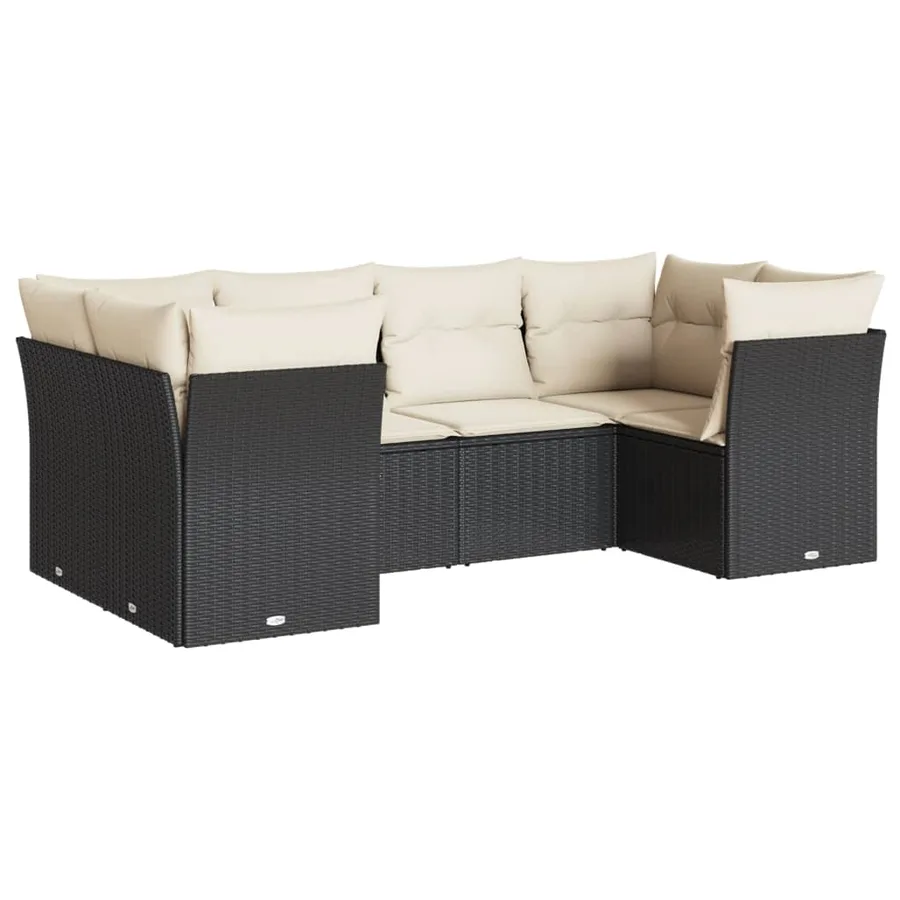 Salon de jardin 6 pcs avec coussins noir résine tressée - 2