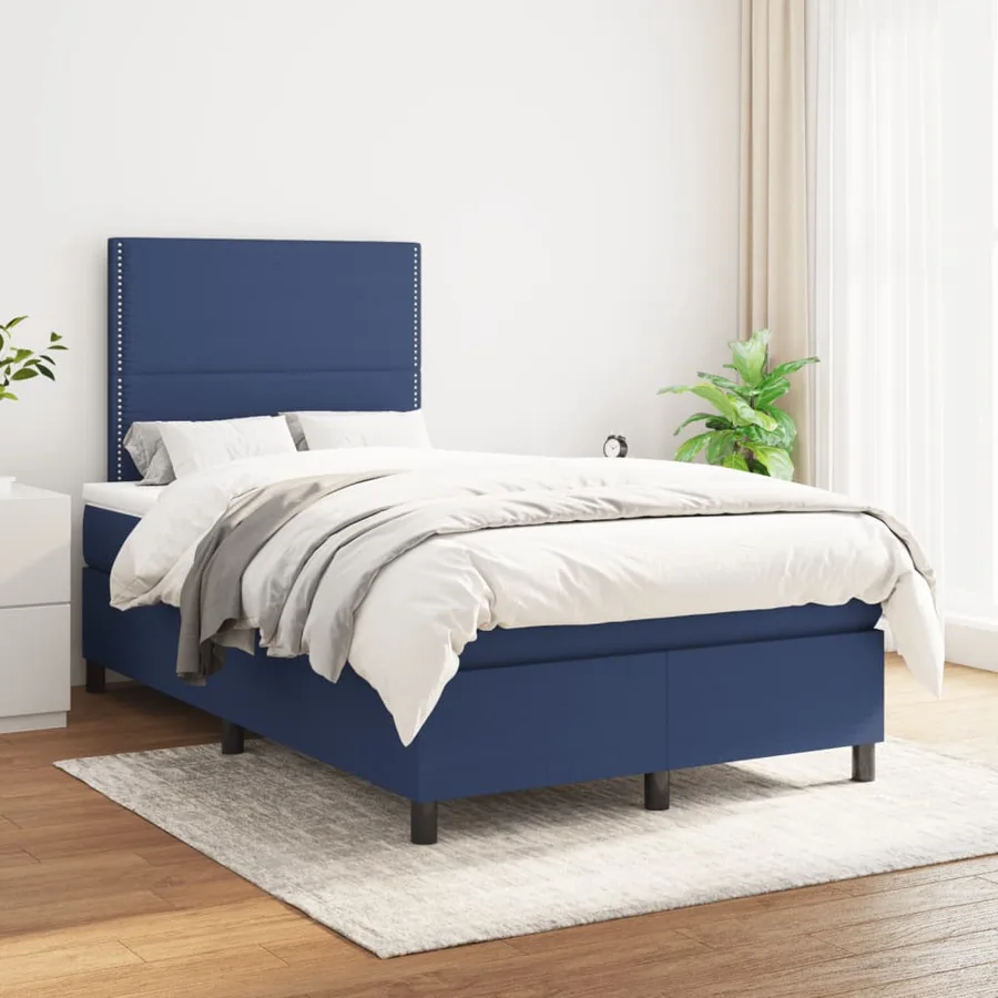 Sommier à lattes de lit avec matelas bleu 120x190 cm tissu - 3