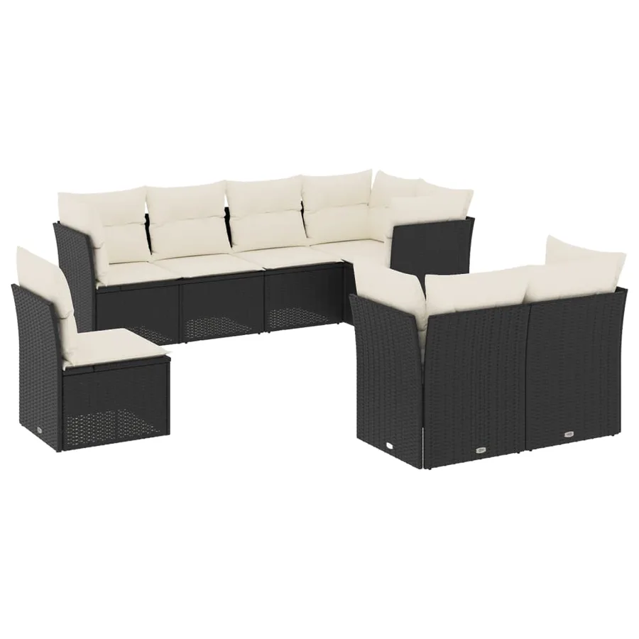 Salon de jardin 8 pcs avec coussins noir résine tressée - 2