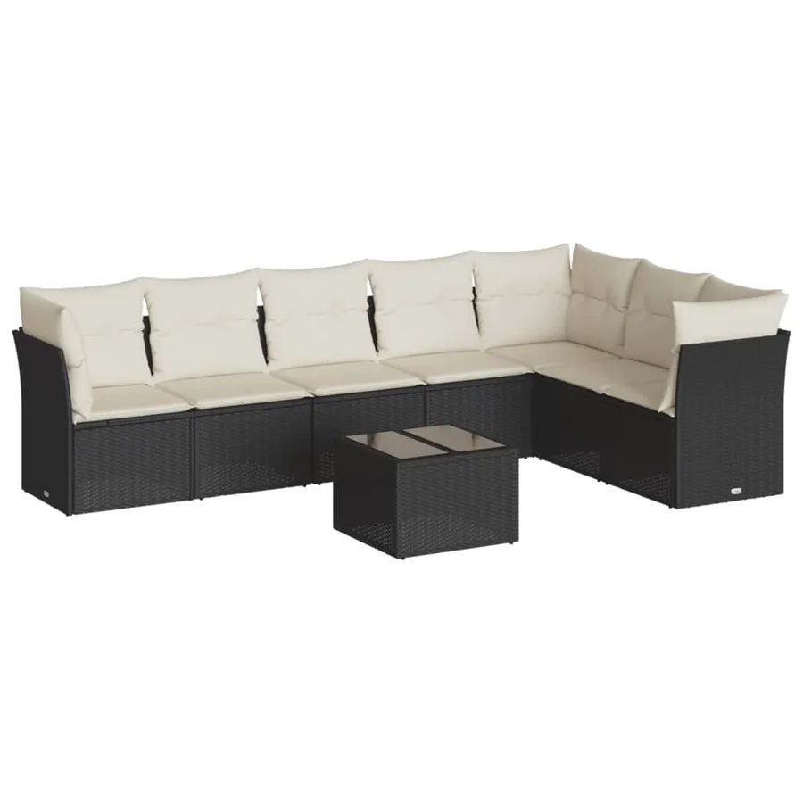Salon de jardin 8 pcs avec coussins noir résine tressée - 2
