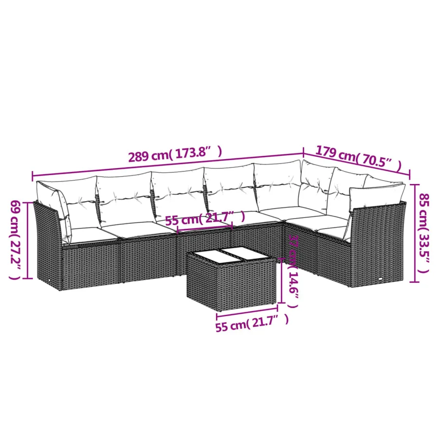 Salon de jardin 8 pcs avec coussins noir résine tressée - 3