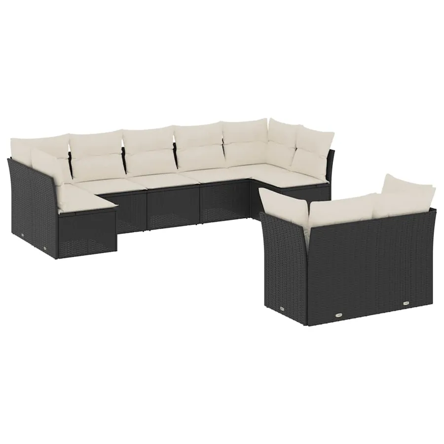 Salon de jardin 9 pcs avec coussins noir résine tressée - 2