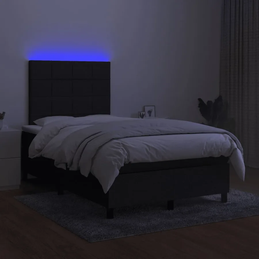 Sommier à lattes de lit matelas et LED noir 120x190 cm tissu - 4