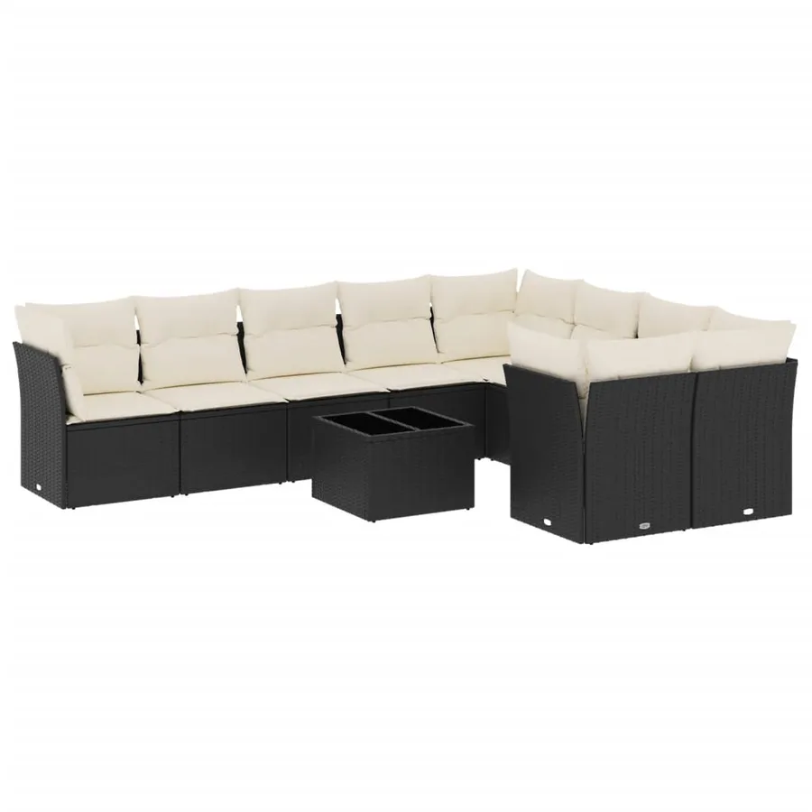 Salon de jardin 10 pcs avec coussins noir résine tressée - 2