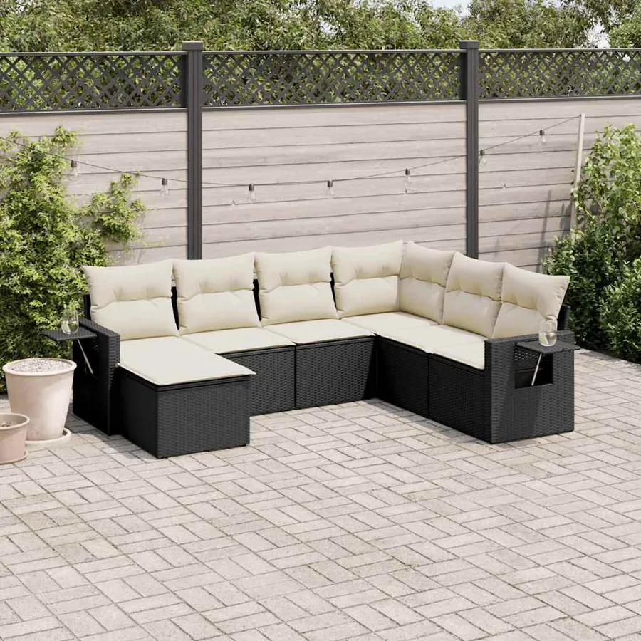 Salon de jardin 7 pcs avec coussins noir résine tressée 55 x 62 x 69 cm - 60,0 kg