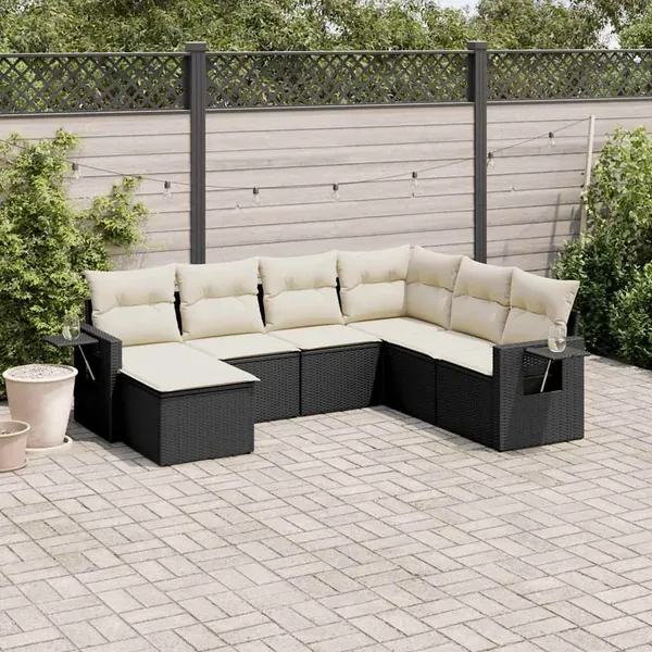 Salon de jardin 7 pcs avec coussins noir résine tressée 55 x 62 x 69 cm - 60,0 kg