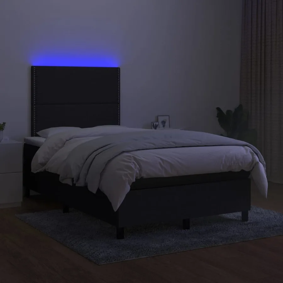 Sommier à lattes de lit matelas et LED noir 120x190 cm tissu - 4
