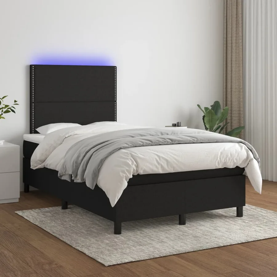 Sommier à lattes de lit matelas et LED noir 120x190 cm tissu - 5